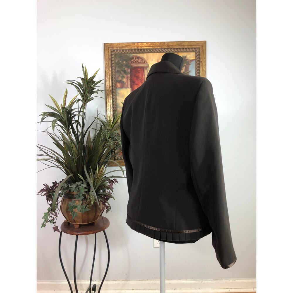 Dressbarn Blazer Women Size 12 Black Polyester Lined Pleated Trim Career Jacket - Picture 5 of 11